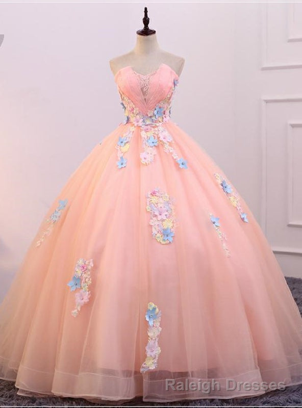 Pink Tulle Strapless Colorful Appliques Quinceanera Dress Main image