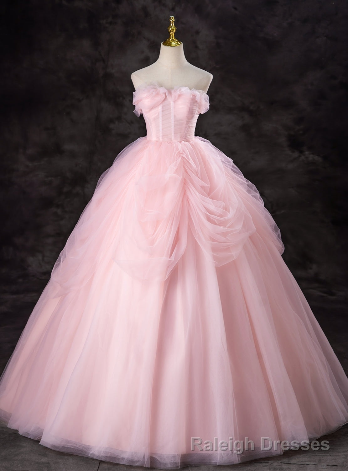 Pink Tulle Strapless Pleats Princess Quinceanera Dress Main image