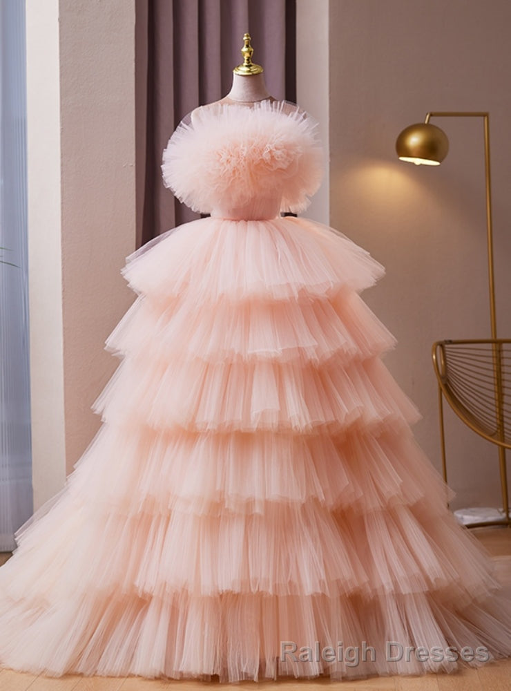 Pink Tulle Strapless Tiers Quinceanera Dress Main image