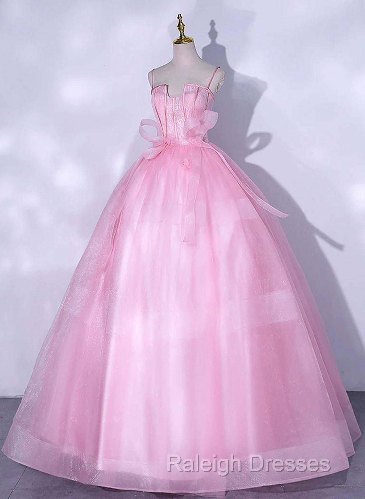 Pink Tulle Straps Ball Gown Long Sweet 16 Dress, Pink Tulle Formal Dress Secondary image