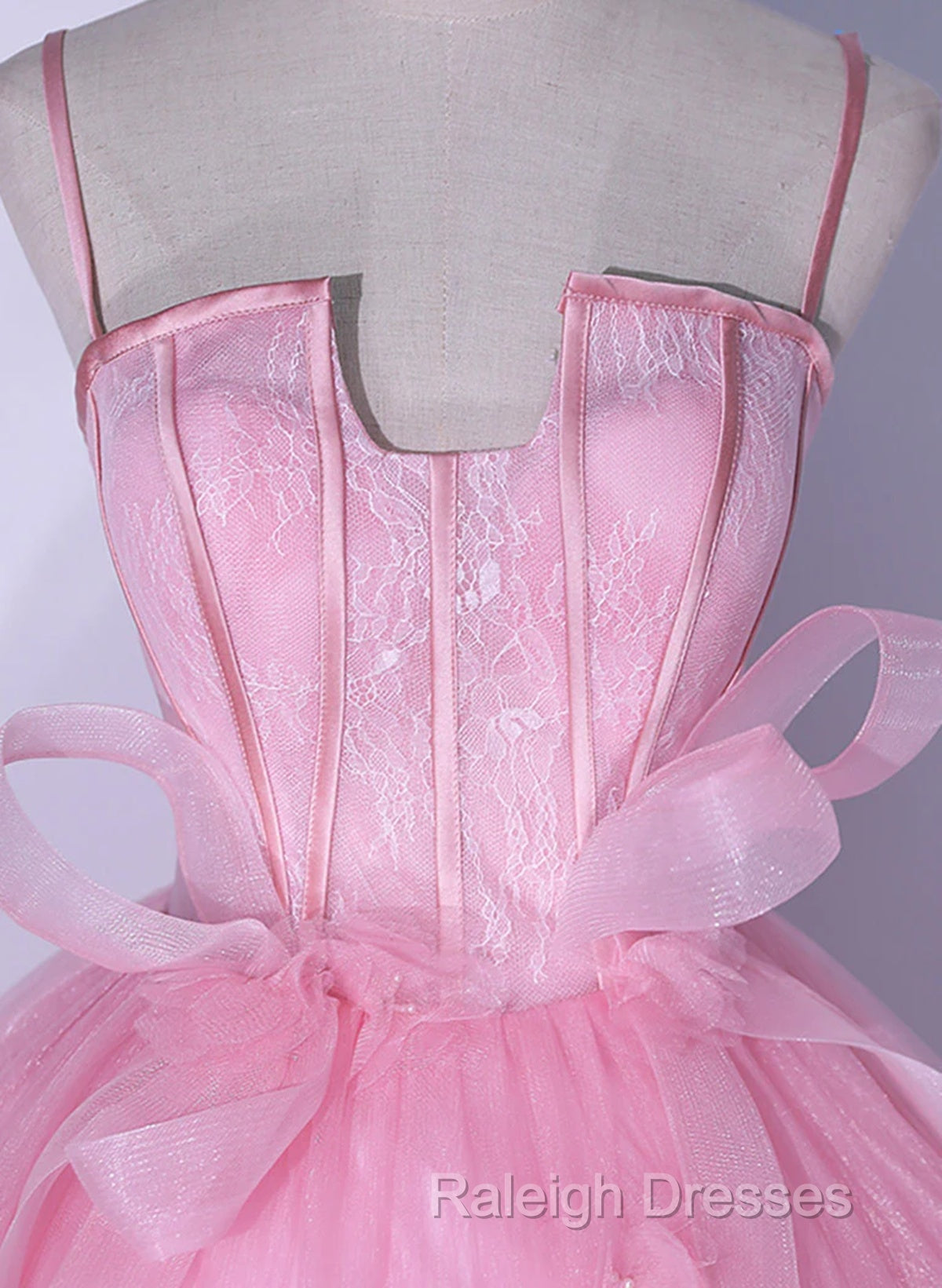 Pink Tulle Straps Ball Gown Long Sweet 16 Dress, Pink Tulle Formal Dress