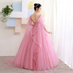 Pink Tulle Sweet 16 Prom Dresses With Lace Applique Prom Dresses Pink Quinceanera Dress