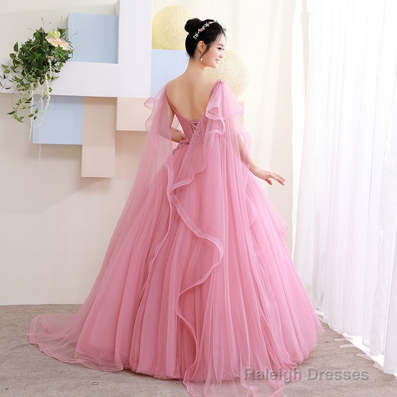 Pink Tulle Sweet 16 Prom Dresses With Lace Applique Prom Dresses Pink Quinceanera Dress