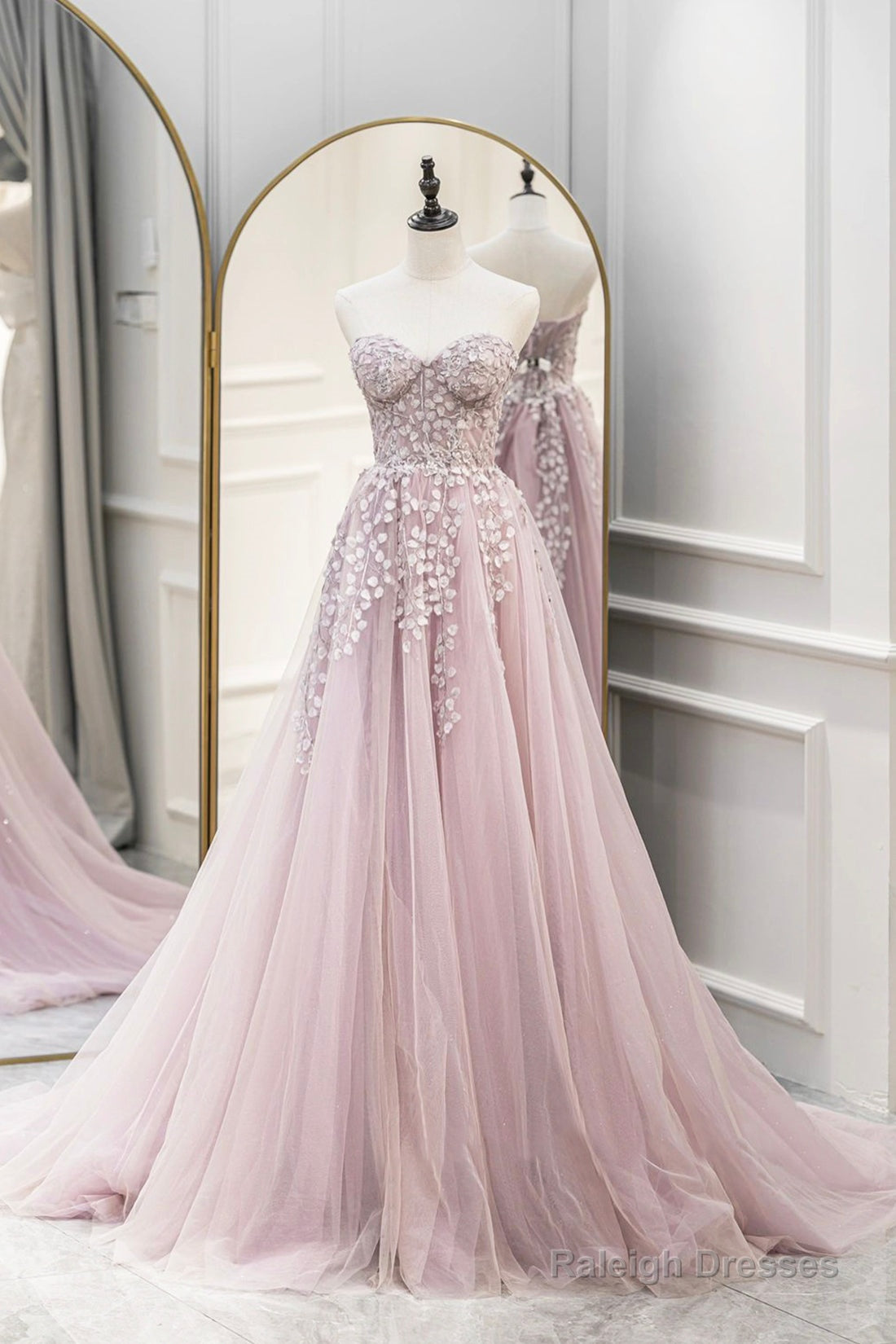 Pink Tulle Sweetheart Long Party Dress, Beautiful A-Line Prom Dress Main image
