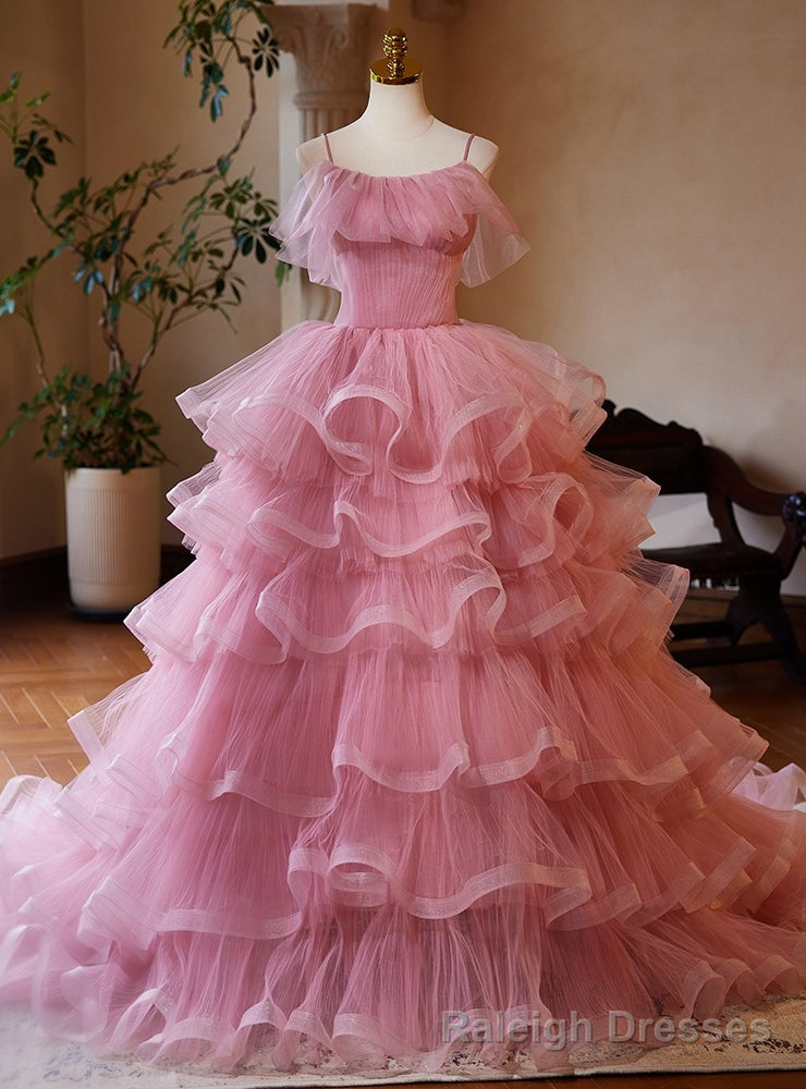 Pink Tulle Tiers Spaghetti Straps Princess Dress Main image