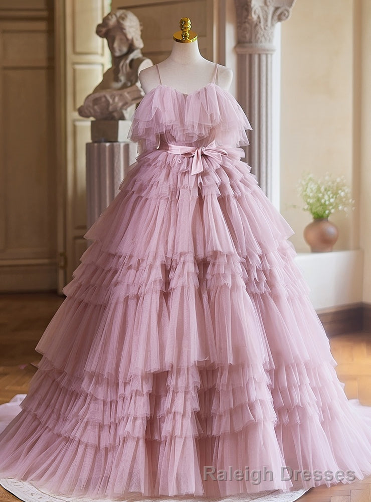 Pink Tulle Tiers Spaghetti Straps Quinceanera Dress Main image