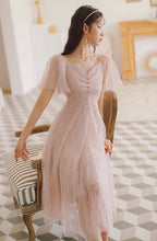 Pink Tulle V-Neckline Tea Length Homecoming Dresses Cute Pink Short Prom Dresses