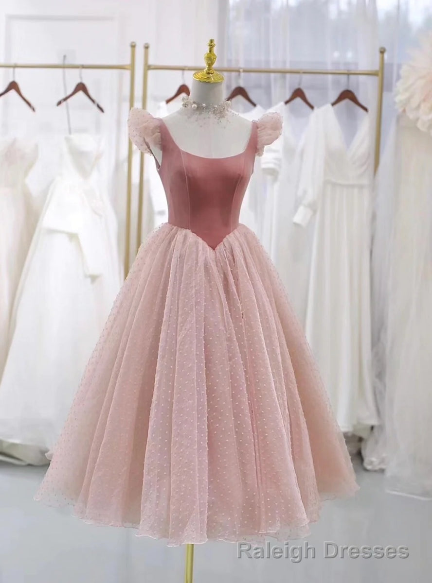 Pink Tulle Velvet Straps Prom Dress Main image