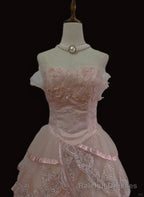 Pink Tulle with Lace Princess Formal Dress, Cute Pink Tulle Prom Dress