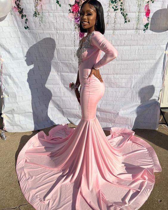 Pink Unique Prom Dresses Long Mermaid Prom Dresses Secondary image