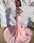Pink Unique Prom Dresses Long Mermaid Prom Dresses