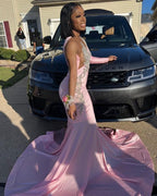 Pink Unique Prom Dresses Long Mermaid Prom Dresses