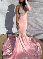 Pink Unique Long Prom Dress Mermaid Prom Dress