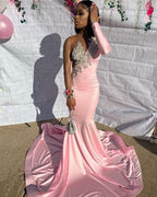 Pink Unique Prom Dresses Long Mermaid Prom Dresses