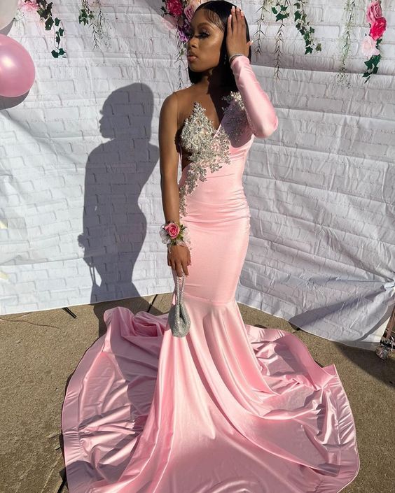Pink Unique Prom Dresses Long Mermaid Prom Dresses