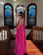 Pink/Green Fashion V-Neck Elegant Long Satin Evening Dress Party Dress Wedding Guest Dress Maternity Dress