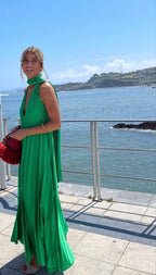 Pink/Green Fashion V-Neck Elegant Long Satin Evening Dress Party Dress Wedding Guest Dress Maternity Dress