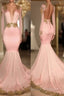 Pink V Neck Long Sleeves Mermaid Prom Dress Affordable Prom Dress