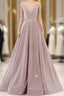 Pink V Neck Sequin A Line Prom Dress With Slit