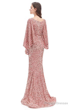 V-Neck Sequins Mermaid Prom Dresses with Sleeves