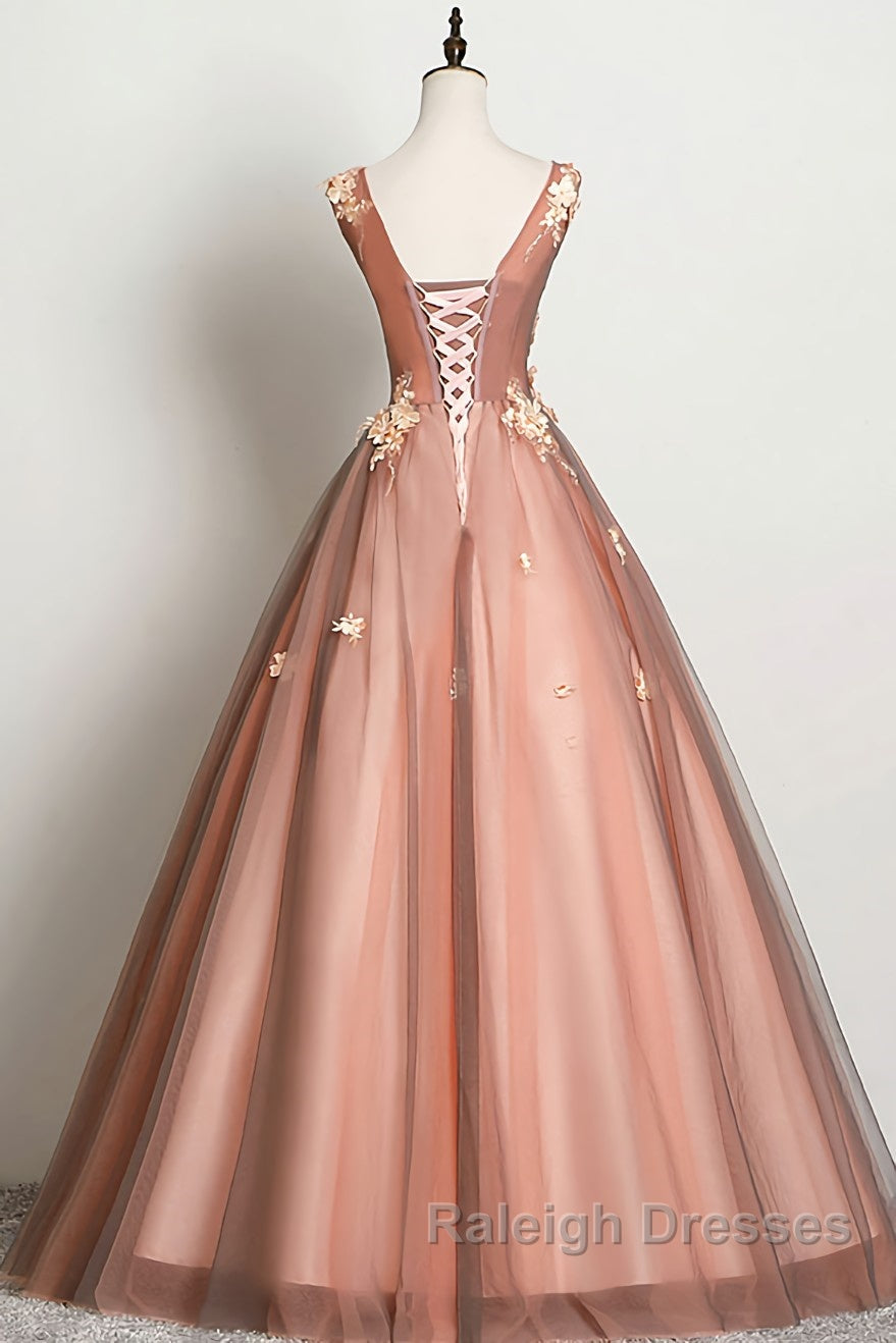 Pink v neck tulle lace Prom Dresses Long pink tulle Prom Dresses Secondary image