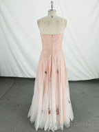 Pink V Neck Tulle Long Prom Dress, Pink Tulle Prom Dress