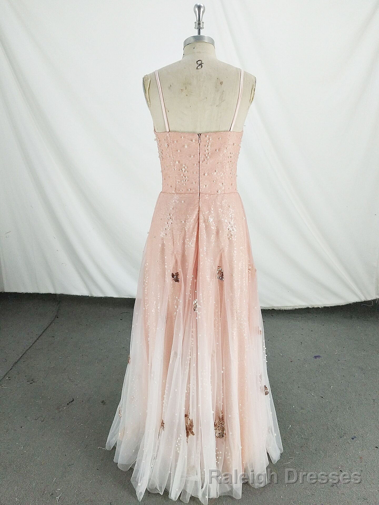 Pink V Neck Tulle Long Prom Dress, Pink Tulle Prom Dress