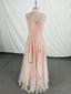 Pink V Neck Tulle Long Prom Dress, Pink Tulle Prom Dress