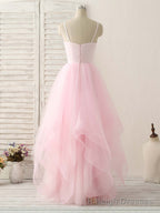 Pink V Neck Tulle Long Prom Dress Simple Pink Tulle Prom Dress