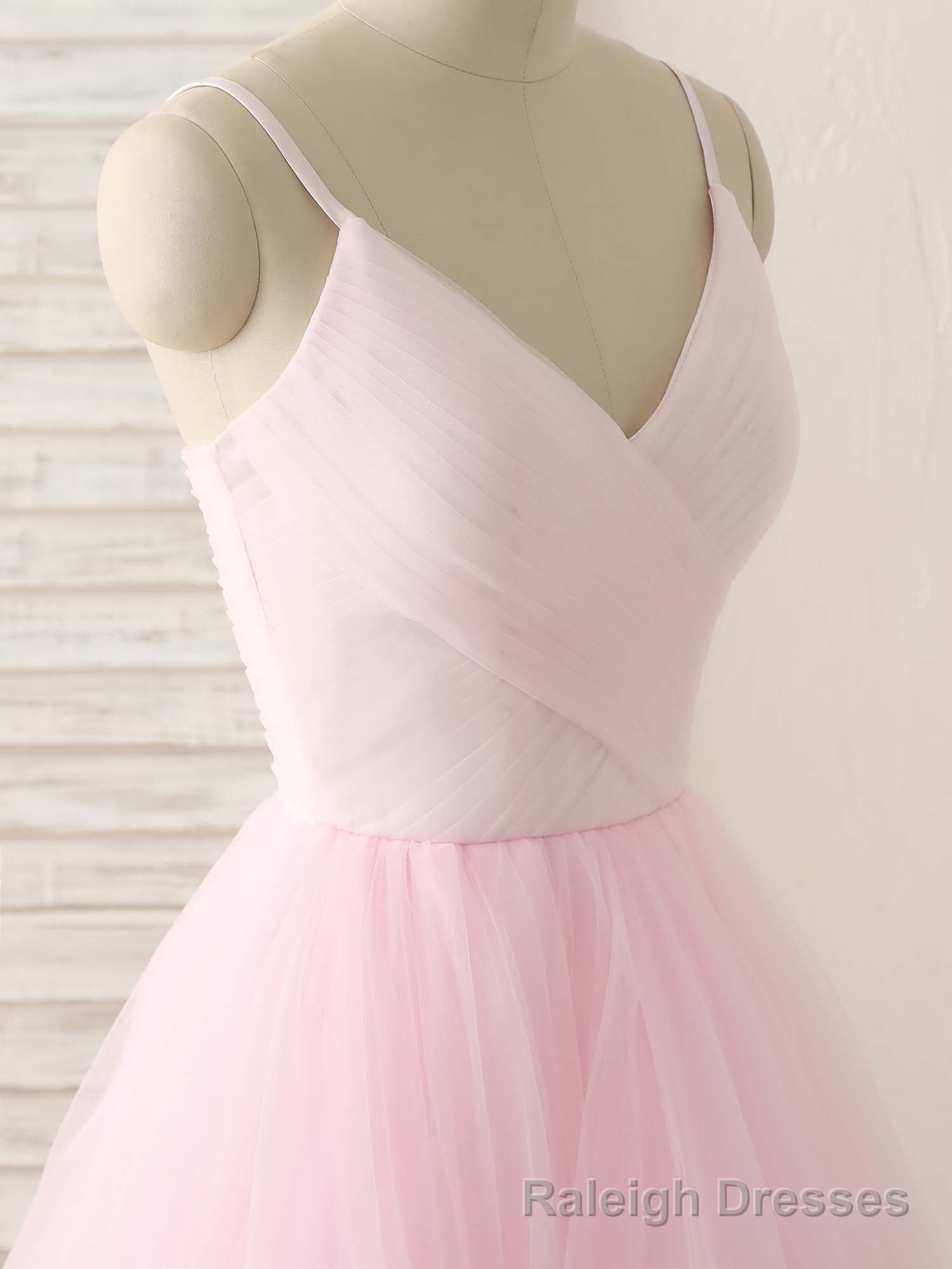 Pink V Neck Tulle Long Prom Dress Simple Pink Tulle Prom Dress