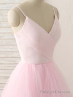 Pink V Neck Tulle Long Prom Dress Simple Pink Tulle Evening Dress