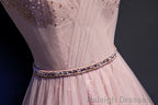 Pink V Neckline Beaded Tulle Prom Dress , Prom Gowns
