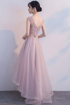 Pink V-Neckline High Low Fashionable Party Dress, Pink Prom Dress