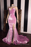 Pink Velvet Sweetheart Prom Dresses Elegant Side Slit Mermaid Long Prom Gown