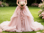 Pink Vintage A-Line Sweetheart Lace Tulle Long Prom Gowns Applique Wedding Dresses