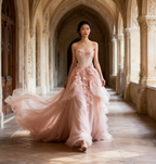 Pink Vintage A-Line Sweetheart Lace Tulle Long Prom Gowns Applique Wedding Dresses