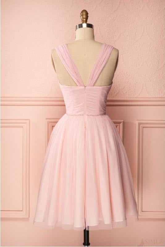 Pink Vintage Tulle Knee Length Homecoming Dress Straps Graduation Dress
