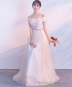Pink Tulle Off Shoulder Long Prom Dress Pink Evening Dress