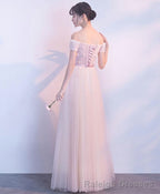 Pink Tulle Off Shoulder Long Prom Dress Pink Evening Dress