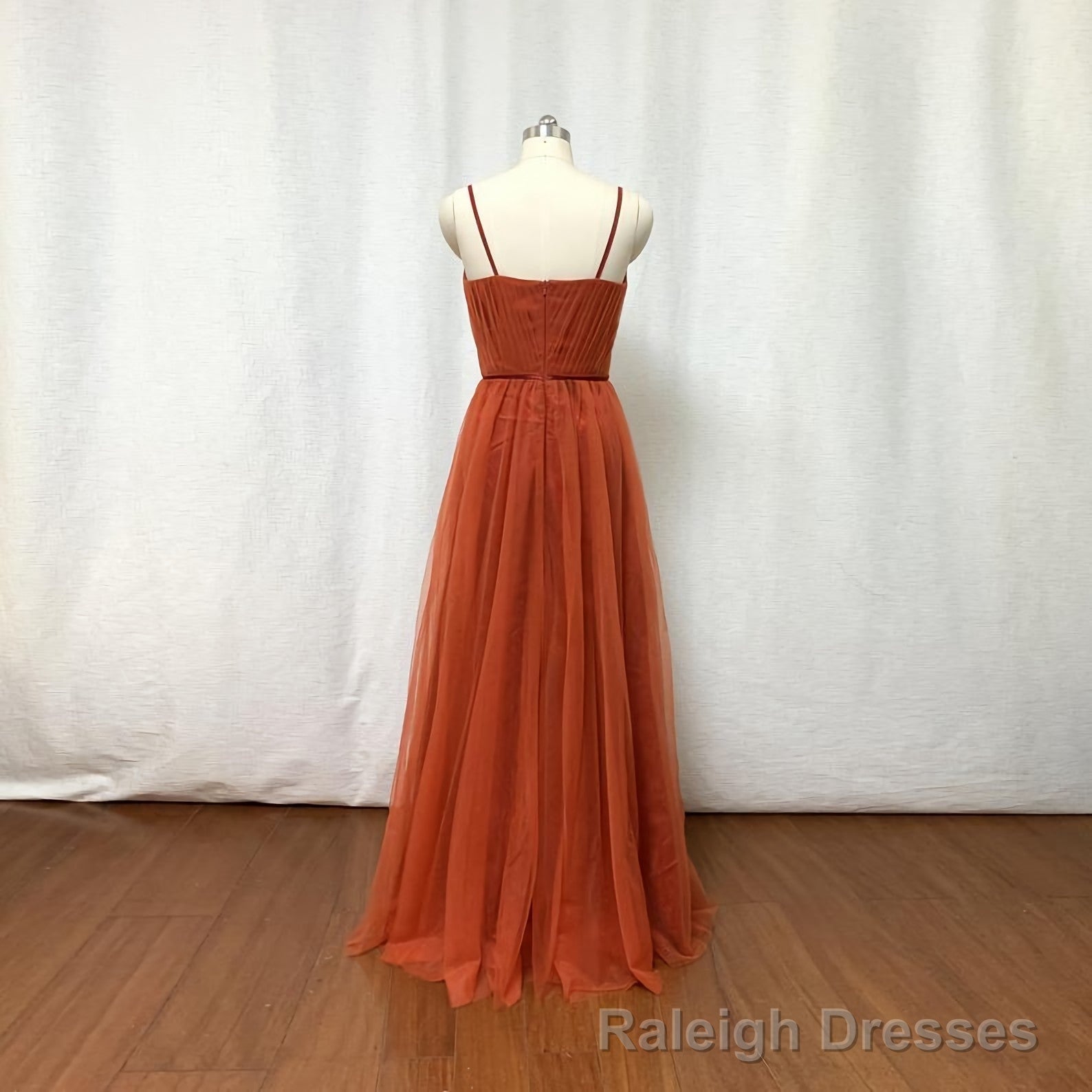 Burnt Orange Tulle Bridesmaid Dress, 2026 Spaghetti Straps Boho Secondary image