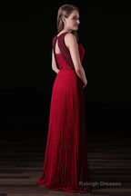 Pleat Draped Side Slit Off Shoulder Zipper Burgundy Bridesmaid Dresses
