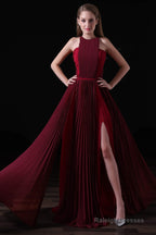 Pleat Draped Side Slit Off Shoulder Zipper Burgundy Bridesmaid Dresses