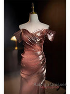 Pleat Trumpet Mermaid Coffee Sequin Prom Dress With Slit