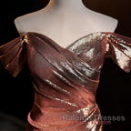 Pleat Trumpet Mermaid Coffee Sequin Prom Dresses With Slit