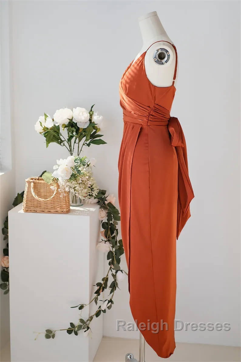 Pleated Pumpkin Sheath Bridesmaid Dress With Belt