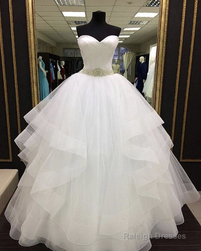 Pleated Sweetheart Ruffles Wedding Dresses Ball Gowns Crystal Belt
