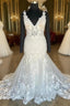 Plunging V Neck Appliques Trumpet Sweeping Wedding Dresses
