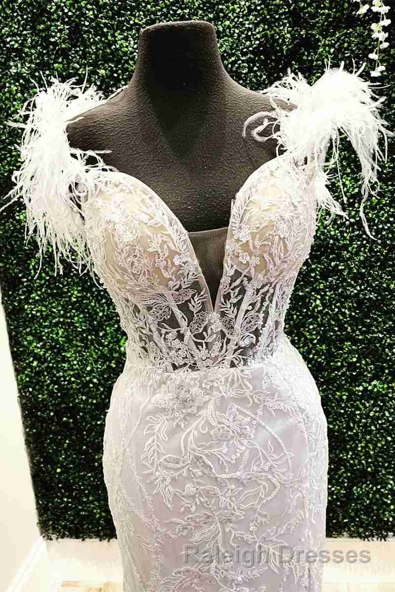 Plunging V Neck Red Feather Shoulder Prom Dresses Long Gala Prom Gown