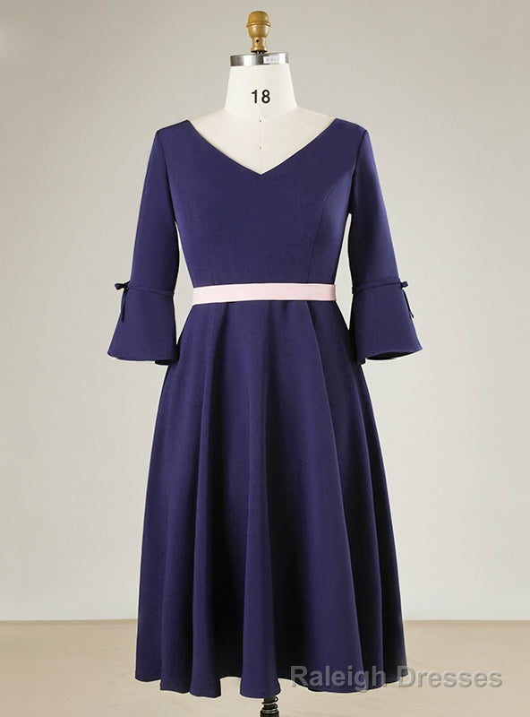 Plus Size Blue Satin Half Sleeve Prom Dress