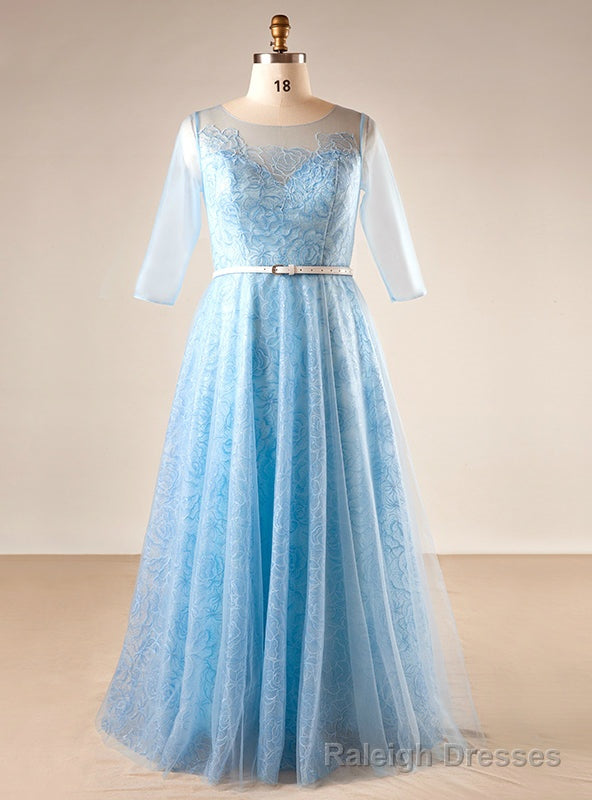 Plus Size Blue Tulle Print Short Sleeve Backless Prom Dress Main image